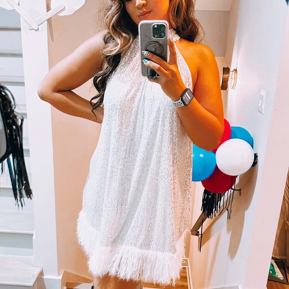 White sequin halter top dress